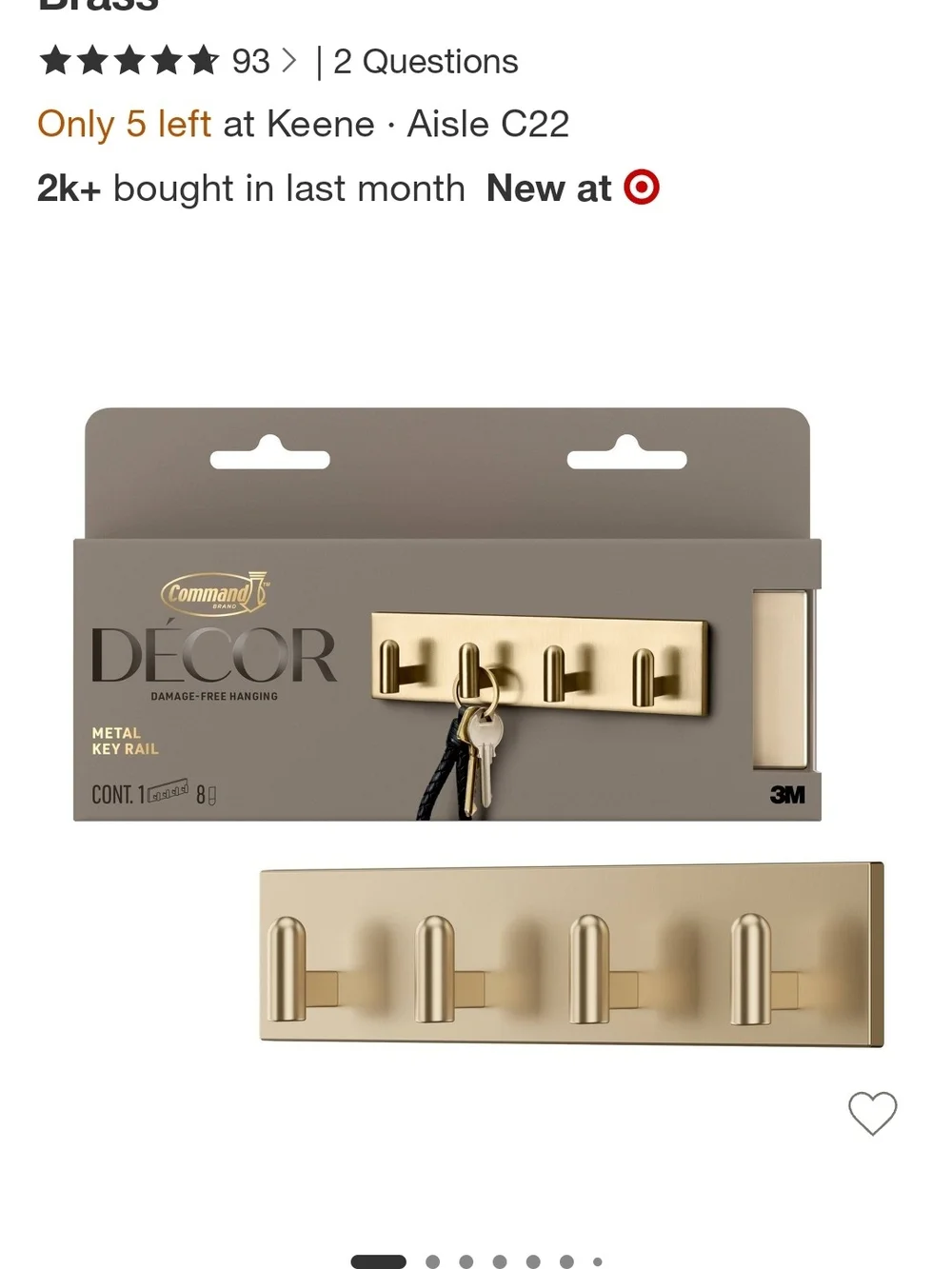 Commando DÉCOR Gold Metal Key Rail with Hooks